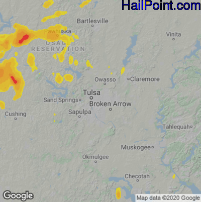 Hail Map for Tulsa, OK Region on May 13, 2023 