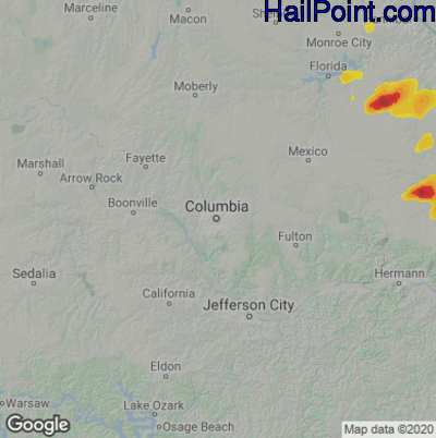 Hail Map for Columbia, MO Region on May 13, 2023