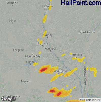 Hail Map for Hannibal, MO Region on May 13, 2023