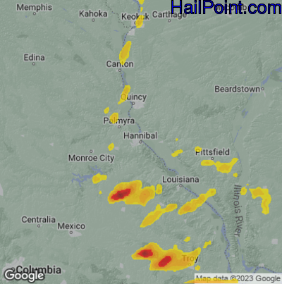 Hail Map for Hannibal, MS Region on May 13, 2023 