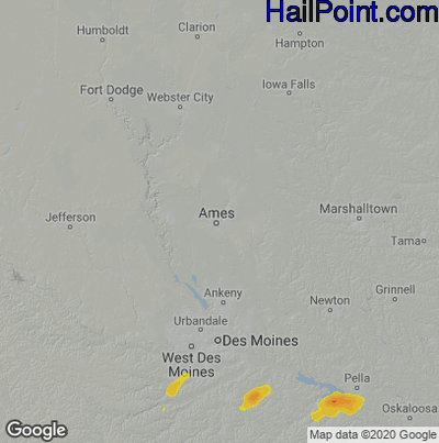 Hail Map for Ames, IA Region on May 13, 2023