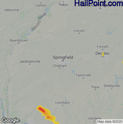 Hail Map for Springfield, IL Region on May 13, 2023