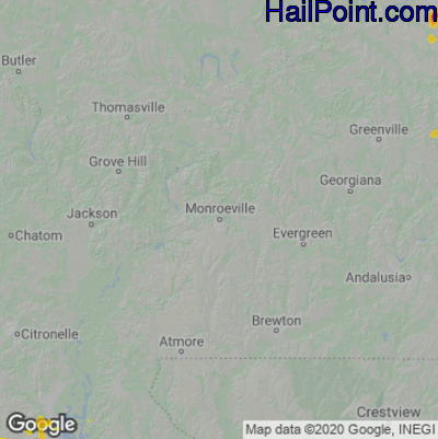 Hail Map for Monroeville, AL Region on May 14, 2023