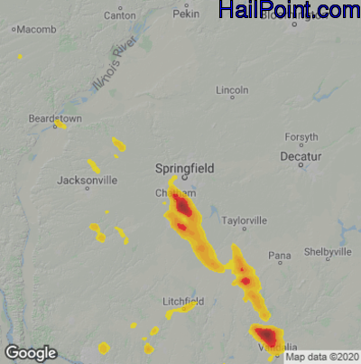 Hail Map for Springfield, IL Region on May 14, 2023