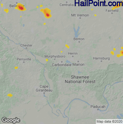Hail Map for Carbondale, IL Region on May 14, 2023