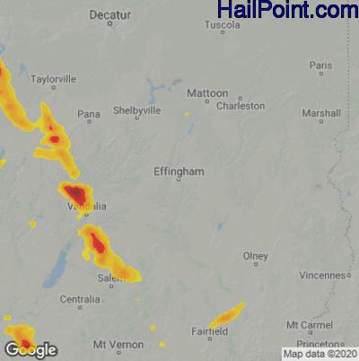 Hail Map for Effingham, IL Region on May 14, 2023 