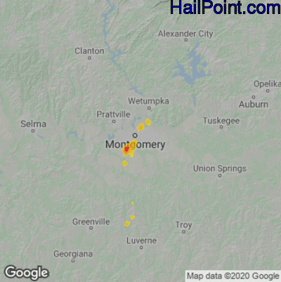 Hail Map for Montgomery, AL Region on May 14, 2023 
