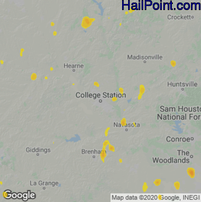 Hail Map for College Station, TX Region on May 15, 2023 