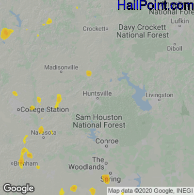Hail Map for Huntsville, TX Region on May 15, 2023