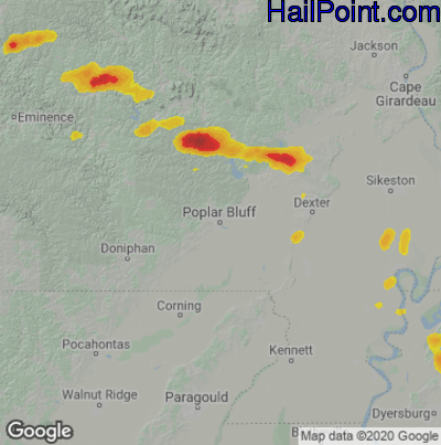 Hail Map for Poplar Bluff, MO Region on May 15, 2023