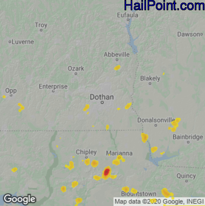 Hail Map for Dothan, AL Region on May 15, 2023