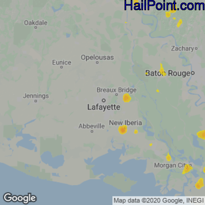 Hail Map for Lafayette, LA Region on May 15, 2023