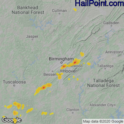 Hail Map for Birmingham, AL Region on May 16, 2023