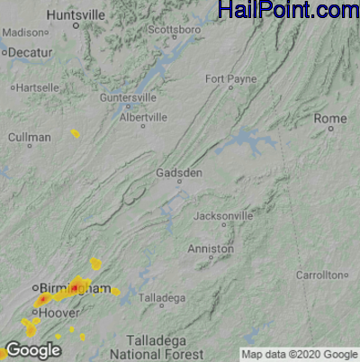 Hail Map for Gadsen, AL Region on May 16, 2023 