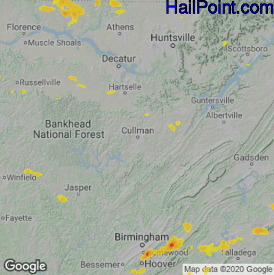 Hail Map for Cullman, AL Region on May 16, 2023 
