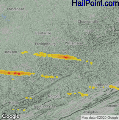 Hail Map for Pikeville, KY Region on May 16, 2023