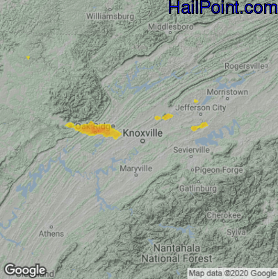 Hail Map for Knoxville, TN Region on May 16, 2023