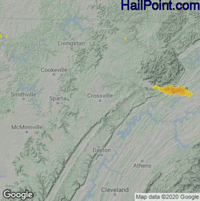 Hail Map for Crossville, TN Region on May 16, 2023