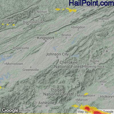Hail Map for Johnson City, TN Region on May 16, 2023