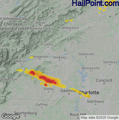Hail Map for Hickory, NC Region on May 16, 2023 