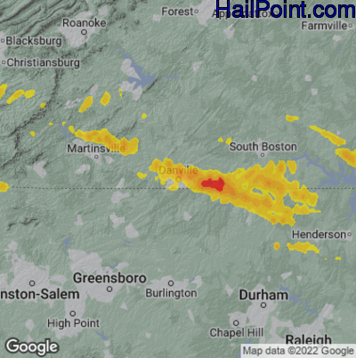 Hail Map for Danville, VA Region on May 16, 2023