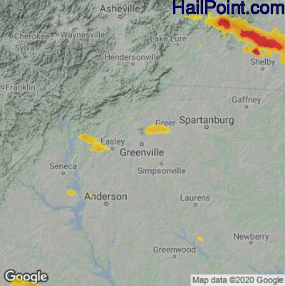Hail Map for Greenville, SC Region on May 16, 2023