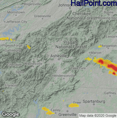 Hail Map for Asheville, NC Region on May 16, 2023 