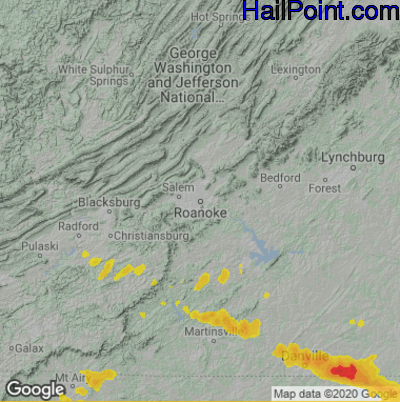 Hail Map for Roanoke, VA Region on May 16, 2023
