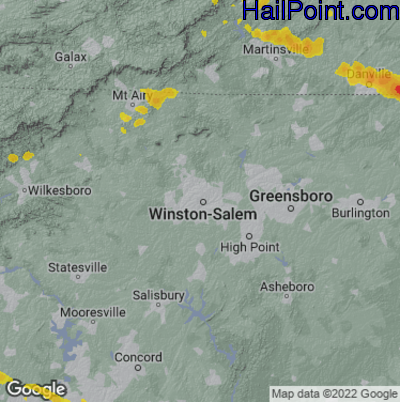 Hail Map for Winston-Salem, NC Region on May 16, 2023