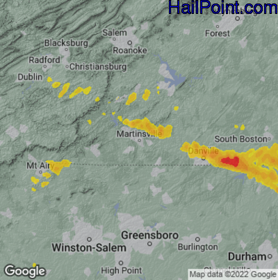 Hail Map for Martinsville, VA Region on May 16, 2023