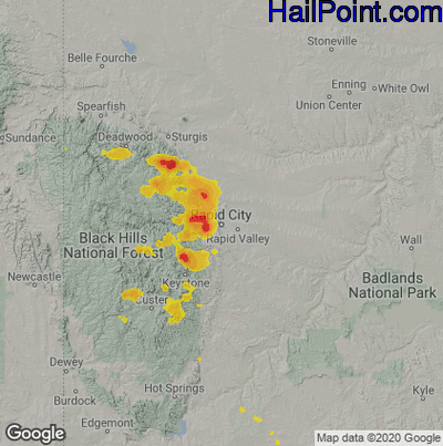Hail Map for Rapid City, SD Region on May 17, 2023