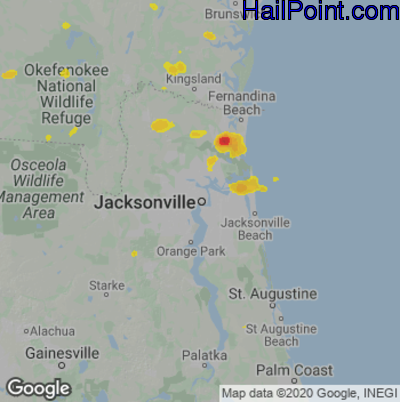 Hail Map for Jacksonville, FL Region on May 17, 2023