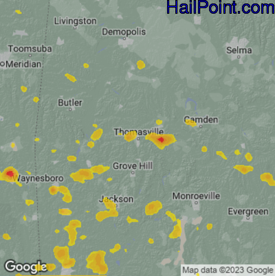 Hail Map for Thomasville, AL Region on May 17, 2023 