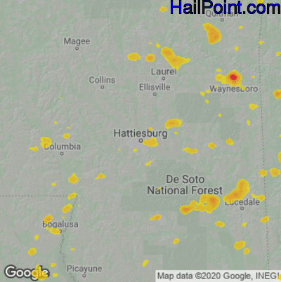 Hail Map for Hattiesburg, MS Region on May 17, 2023 