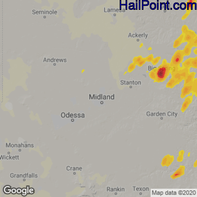 Hail Map for Midland, TX Region on May 18, 2023 