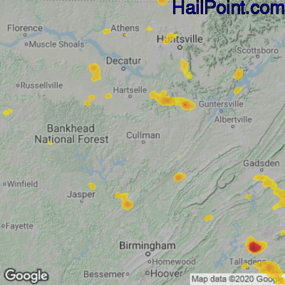 Hail Map for Cullman, AL Region on May 18, 2023 