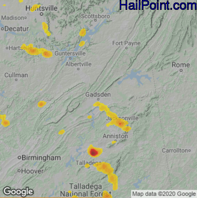 Hail Map for Gadsen, AL Region on May 18, 2023