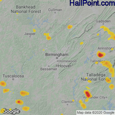 Hail Map for Birmingham, AL Region on May 18, 2023