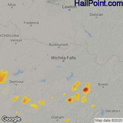 Hail Map for Wichita Falls, TX Region on May 18, 2023