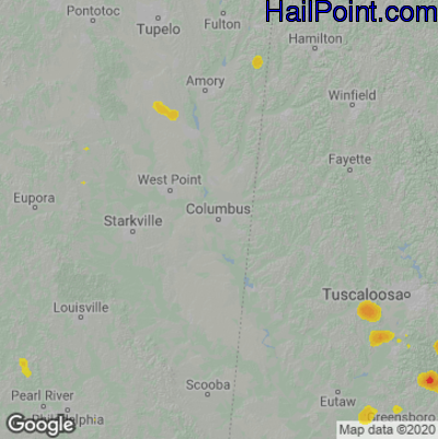 Hail Map for Columbus, MS Region on May 18, 2023