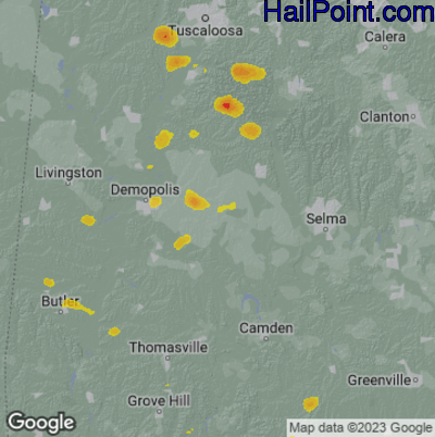 Hail Map for Uniontown, AL Region on May 18, 2023