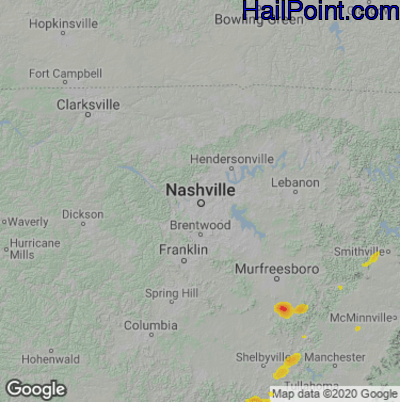 Hail Map for Nashville, TN Region on May 18, 2023 