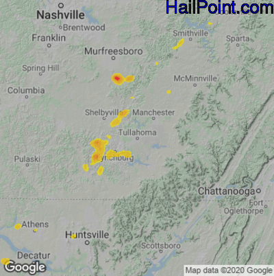 Hail Map for Tullahoma, TN Region on May 18, 2023 