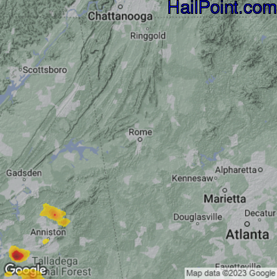 Hail Map for Rome, GA Region on May 18, 2023