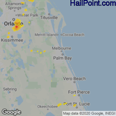 Hail Map for Palm Bay, FL Region on May 18, 2023 