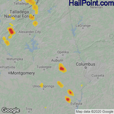 Hail Map for Auburn, AL Region on May 18, 2023 