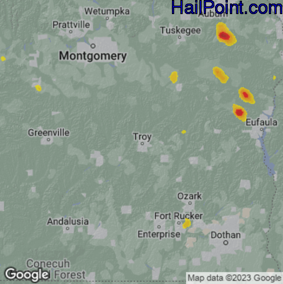 Hail Map for Troy, AL Region on May 18, 2023