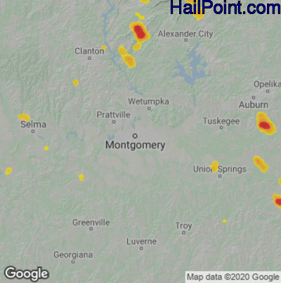 Hail Map for Montgomery, AL Region on May 18, 2023