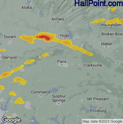 Hail Map for Paris, TX Region on May 19, 2023