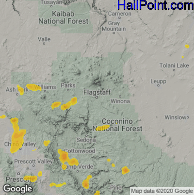 Hail Map for Flagstaff,AZ Region on May 19, 2023